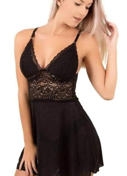 Imagem de camisola de renda preta feminina tamanho p em algodão