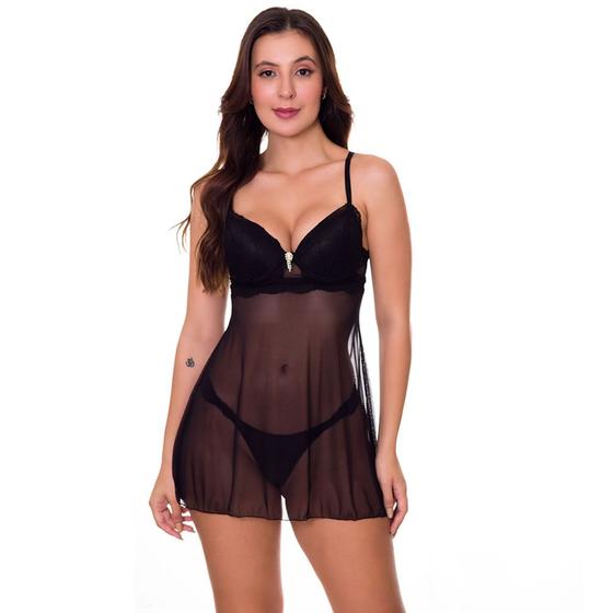 Imagem de Camisola em Tule Transparente com Bojo Lingerie Noite Moda de Baixo - VC5032