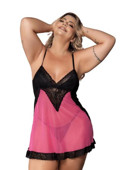 Imagem de Camisola Feminina em Tule e Renda Sem Bojo Forrada com Calcinha