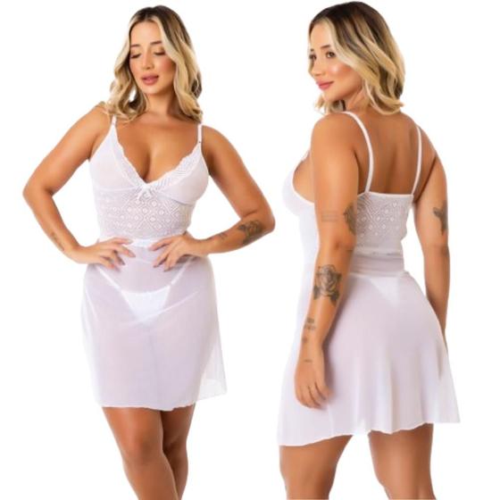 Imagem de Camisola Feminina Tule Lingerie Transparente Íntimo Sexy Sensual Conforto Linha Noite