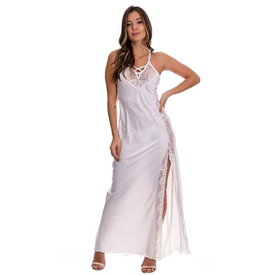 Imagem de Camisola Longa em Cetim e Renda com Fenda na Perna Sem Bojo Estilo Sedutor - GV683*