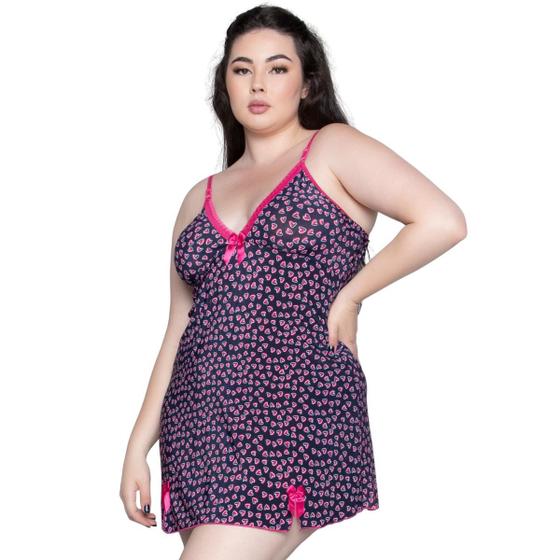 Imagem de Camisola Plus Size Bella Fiore Estampada Feminina Liganete Com Laço Roupa de Dormir