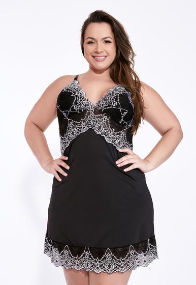 Imagem de Camisola Plus Size Branca Bicolor Renda Brenda