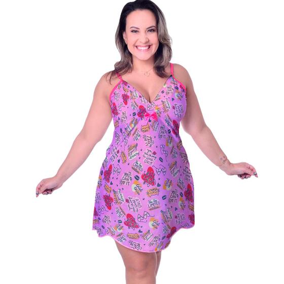 Imagem de Camisola Plus size feminina estampada em liganete malha fria sem bojo tamanho G1 ao G5 Ashiaki