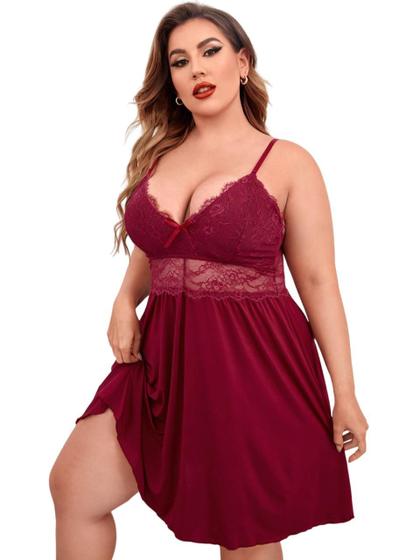 Imagem de Camisola Plus Size Sensual Sem Bojo Detalhe em Renda Lingerie Feminina Pijama Sexy Linha Noite