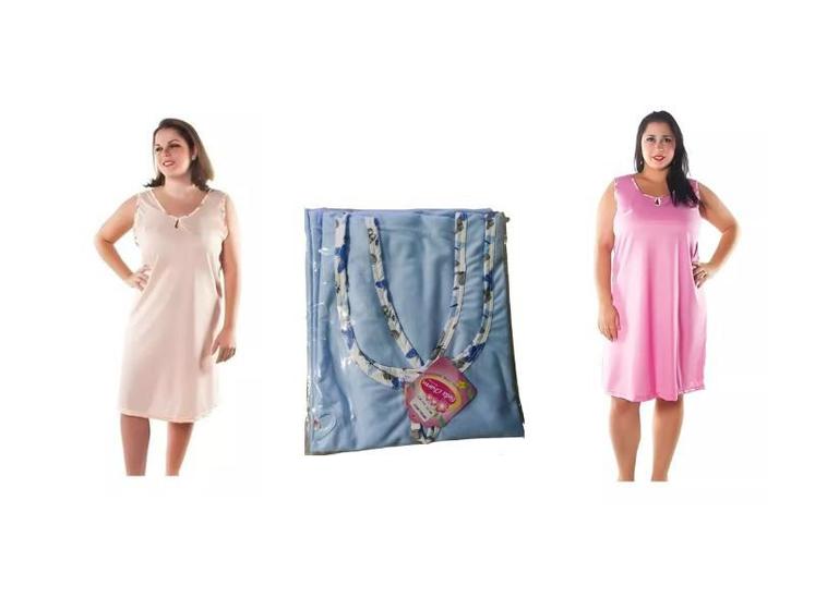 Imagem de Camisola Plus Size Xgg Regata Com Viés Estampado Combo Com 3 Unidades