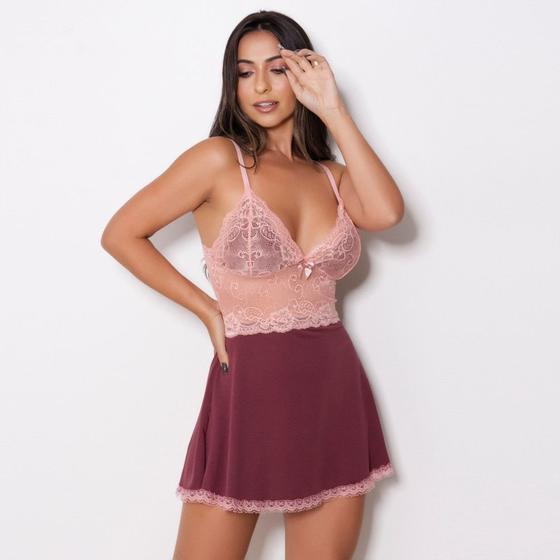 Imagem de Camisola rem renda com microfibra bicolor - Camisola Lavínia