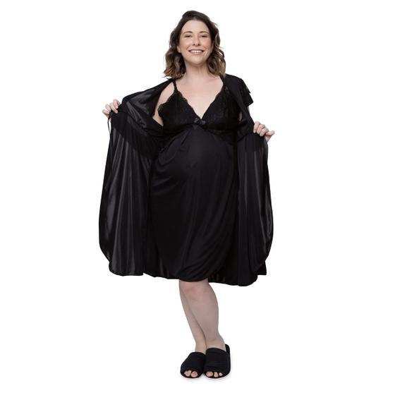 Imagem de Camisola Saída Maternidade com Renda e Robe Amamentação