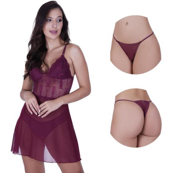 Imagem de Camisola sem Bojo com Calcinha Tule Transparente - CAMISOLA JOANA