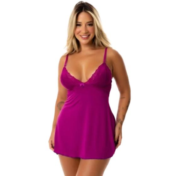 Imagem de Camisola Sensual Com Renda E Alças Ajustáveis Decote Nas Costas Pijama Linha Noite