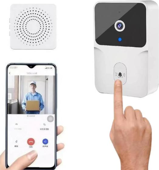 Imagem de Campainha Inteligente Sem Fio com Câmera e Áudio, Wi-Fi, Visão Noturna e App para Monitoramento em Tempo Real