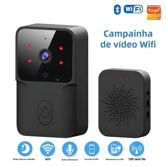 Imagem de Campainha Inteligente Sem Fio Wi-Fi com Câmera - Bateria e Compatível com Alexa e Google