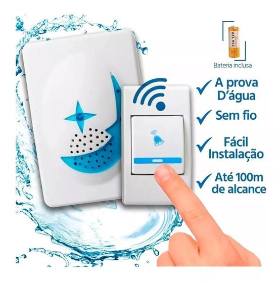 Imagem de Campainha residencial Inteligente Sem Fio eletrônica wifi 100 Metros longo alcance bivolt wireless c/ 32 toques plug play prova d'água resistente