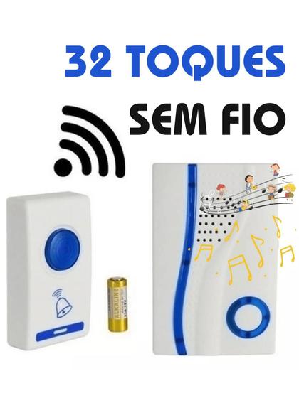 Campainha Residencial Sem Fio C/ Botão Wireless Doorbell - 32 TOQUES Menor preço em Campainha Residencial Sem Fio C/ Botão Wireless Doorbell - 32 TOQUES