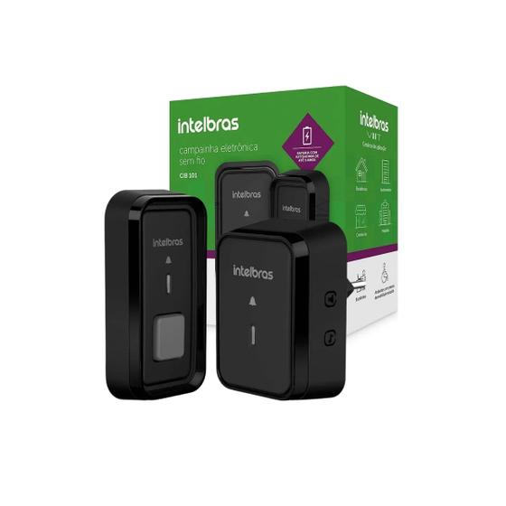 Imagem de Campainha Sem Fio Com Bateria Instalação Plug e Play CIB 101 Alcance 100 Metros - Preta Intelbras