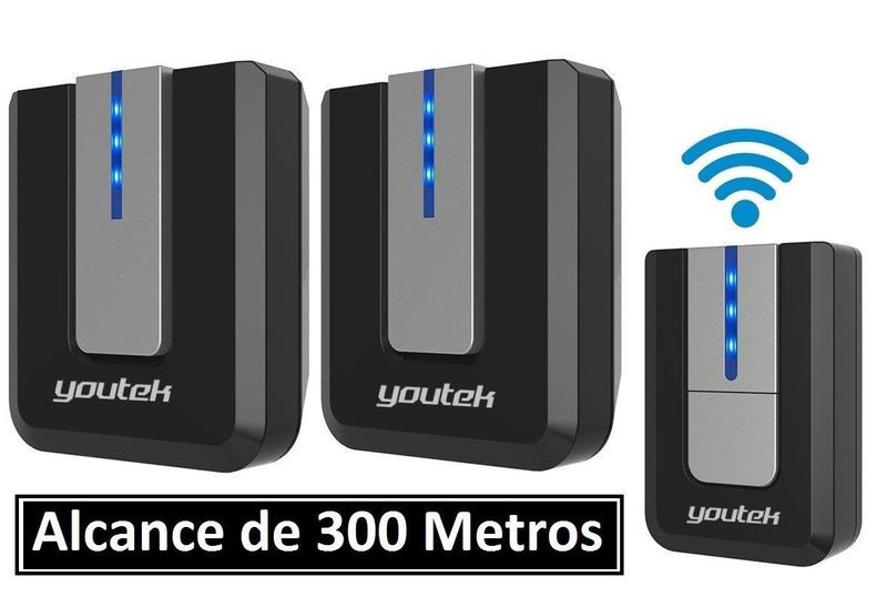 Campainha Sem Fio Dupla Até 300 Mts 52 Toques 2 Receptores Longo Alcance Menor preço em Campainha Sem Fio Dupla Até 300 Mts 52 Toques 2 Receptores Longo Alcance