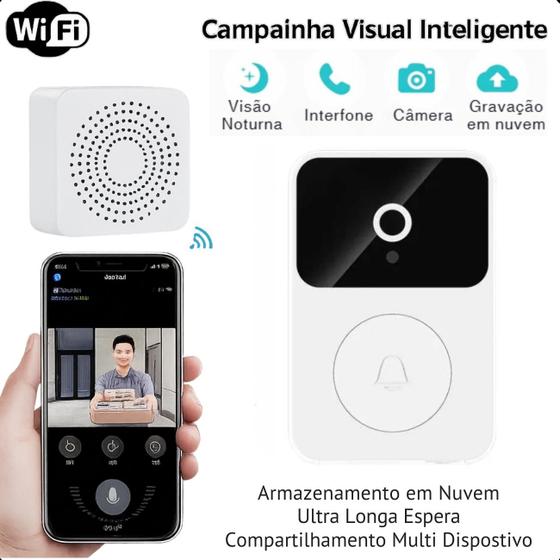 Imagem de Campainha Smart Wifi Externa Câmera Tempo Real Branco