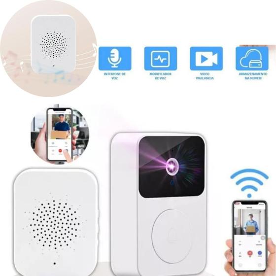Imagem de Campainha Wi-Fi Sem Fio com Áudio e Câmera Externa Branca