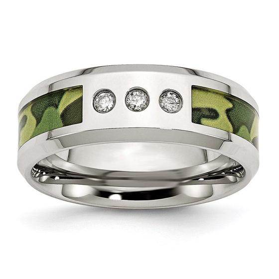 Imagem de Camuflagem polida de aço inoxidável 1/10ct. Tw. Diamante 8mm 