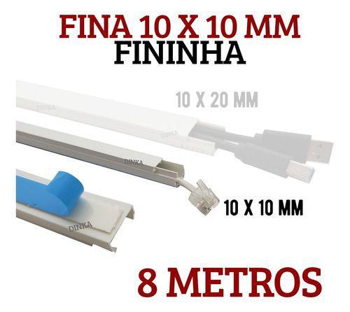 Imagem de Canaleta Branca Fina 8 Metros 1x1cm Com Adesivo 10x10mm
