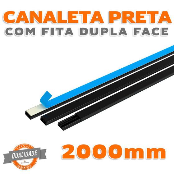 Imagem de Canaleta Preta Divisória em PVC 2x1x200cm com Fita Dupla Face