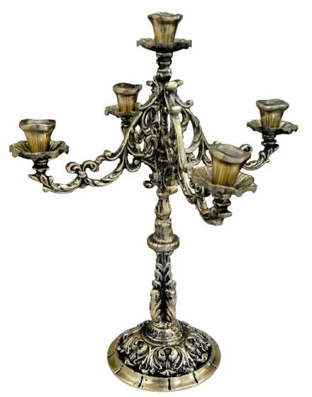 Imagem de Candelabro Castiçal 5 Velas Menorah 36 Cm Bronze Decoração