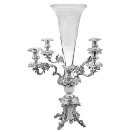 Imagem de Candelabro Classico Cupula Central Prata e Cristal 05 Pontas