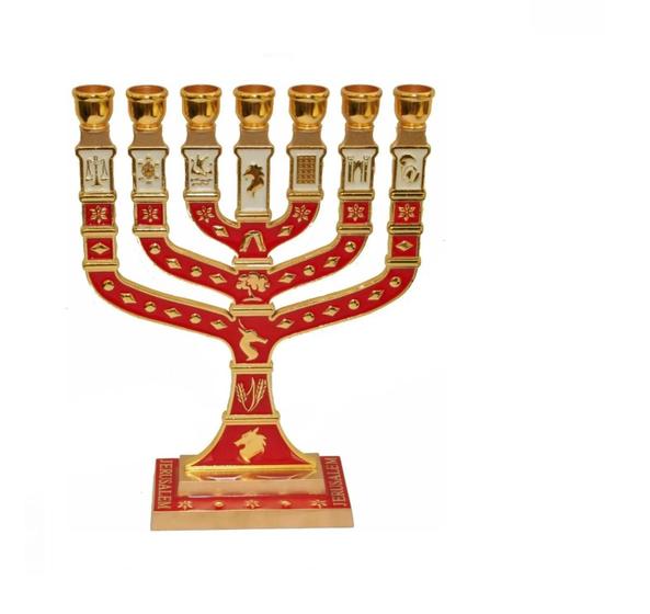 Imagem de Candelabro Sete Pontas - Menora 12Cm - Vermelho - De Israel