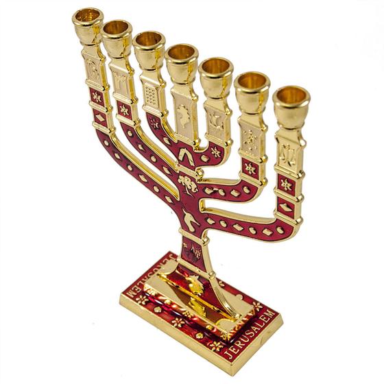 Imagem de Candelabro Sete Pontas - Menora 18cm - 12 Tribos - Israel VERMELHO