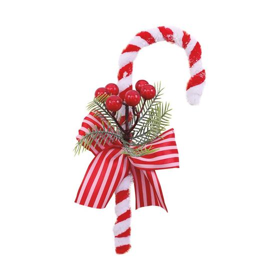 Imagem de Candy Cane Vermelho e Branco com Laco Listrado e Arranjo de Folhas e F Cromus: 1101147