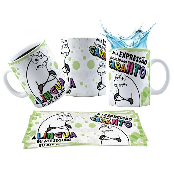 Imagem de Caneca 325ml A língua eu até seguro, já a expressão facial