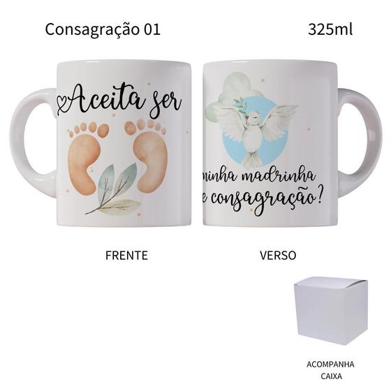 Imagem de Caneca 325ml Convite Batizado Dinda Dindo Madrinha