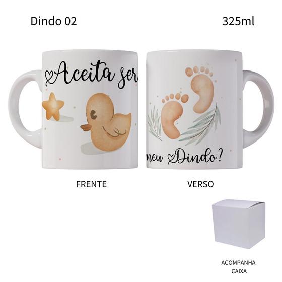 Imagem de Caneca 325ml Convite Batizado Dinda Dindo Madrinha