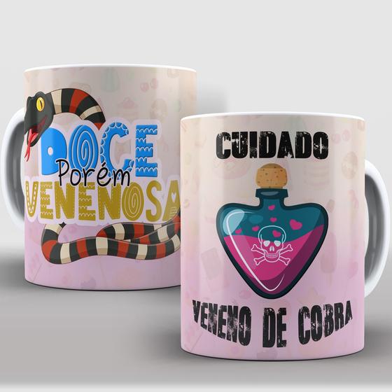 Imagem de Caneca 325Ml Engraçada Doce Porém Venenosa Cuidado Rosa