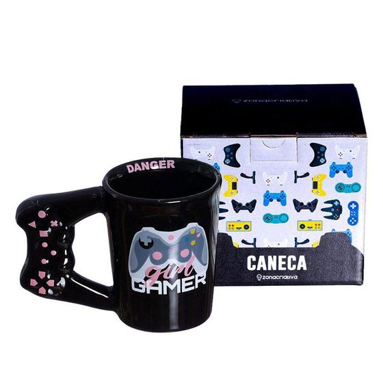 Imagem de Caneca 3D Girl Gamer Garota Gamer Formato Controle Porcelana 400ML - Zona Criativa