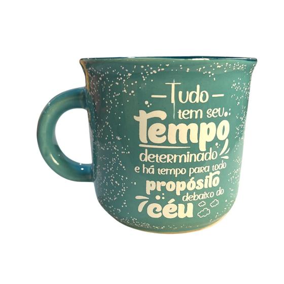 Imagem de Caneca 3D Retrô 340Ml Azul Personalizada Tudo Tem Seu Tempo Presente Jesus Palavra Devocional