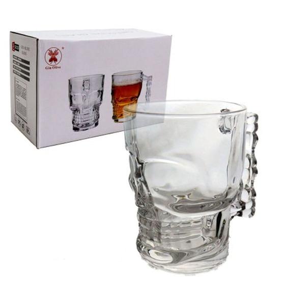 Imagem de Caneca 400ml de Vidro 2 Peças Chopp Caveira