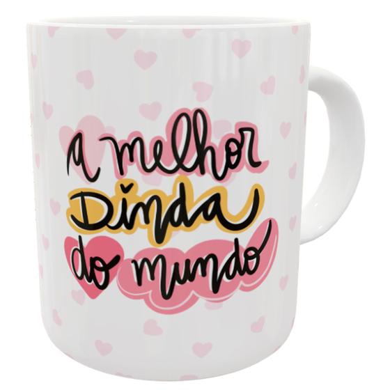 Imagem de Caneca a melhor dinda do mundo presente madrinha corações