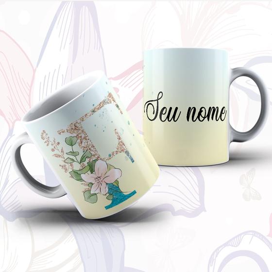 Imagem de Caneca Alfabeto Floral Glitter Personalizada Com Inicial E Nome Todas As Letras E Nome -OFERTA