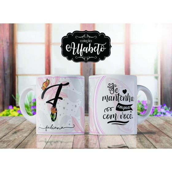 Imagem de Caneca Alfabeto Floral Personalizada Com Inicial Nome E Frase Todas As Letras E Nome Presente