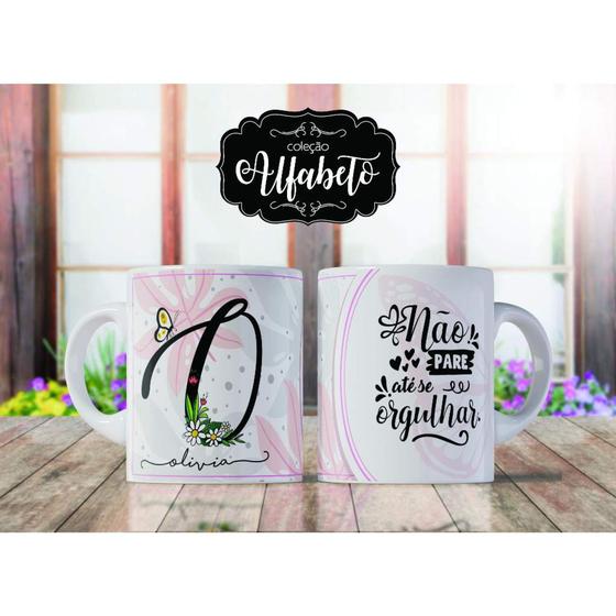 Imagem de Caneca Alfabeto Floral Personalizada Com Inicial Nome E Frase Todas As Letras E Nome Presente