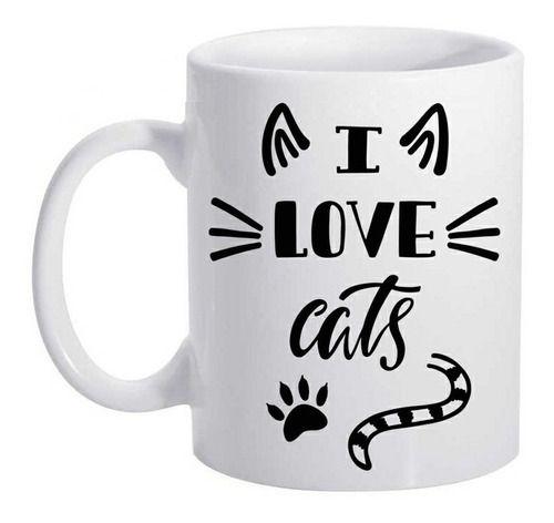 Imagem de Caneca Branca I Love Cats Eu Amo Gatos Logo Desenho Animais