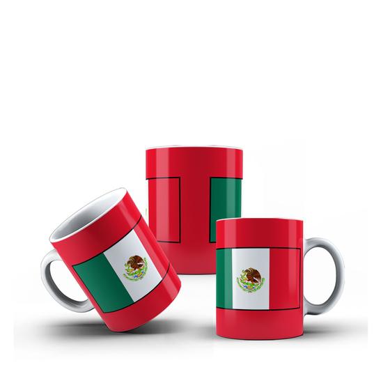 Imagem de Caneca Branca Porcelana Bandeira México 325ml 1 Unidade + Caixinha