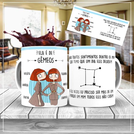 Imagem de Caneca Branca Porcelana Signo Gêmeos + Caixinha