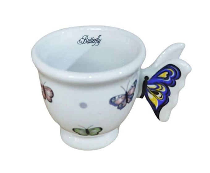 Imagem de Caneca Café Com De Porcelana Alça Asa De Borboleta Azul - Decore Casa