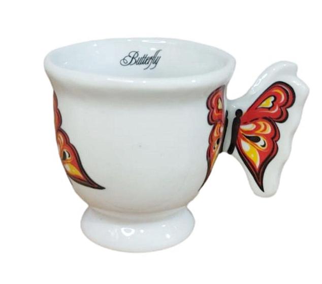 Imagem de Caneca Café Com De Porcelana Alça Asa De Borboleta Laranja - Decore Casa