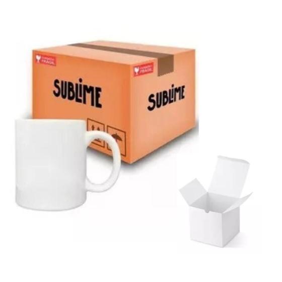 Imagem de Caneca + Caixinha Branca P/ Sublimação Sublime 325ml -  12 Unidades.