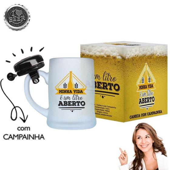 Imagem de Caneca Campainha Sino Chopp Cerveja Frases Minha Vida é um Litro Aberto. - Dayimport