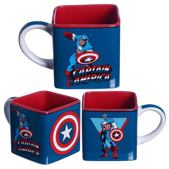 Imagem de Caneca Capitão América 3D Cubo Quadrada Cerâmica 300ml Oficial Marvel