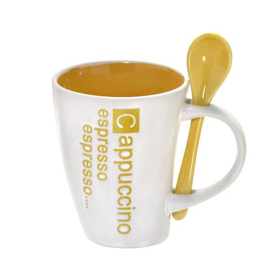 Imagem de Caneca Cappuccino com colher 325ml Amarelo e branco 11cm